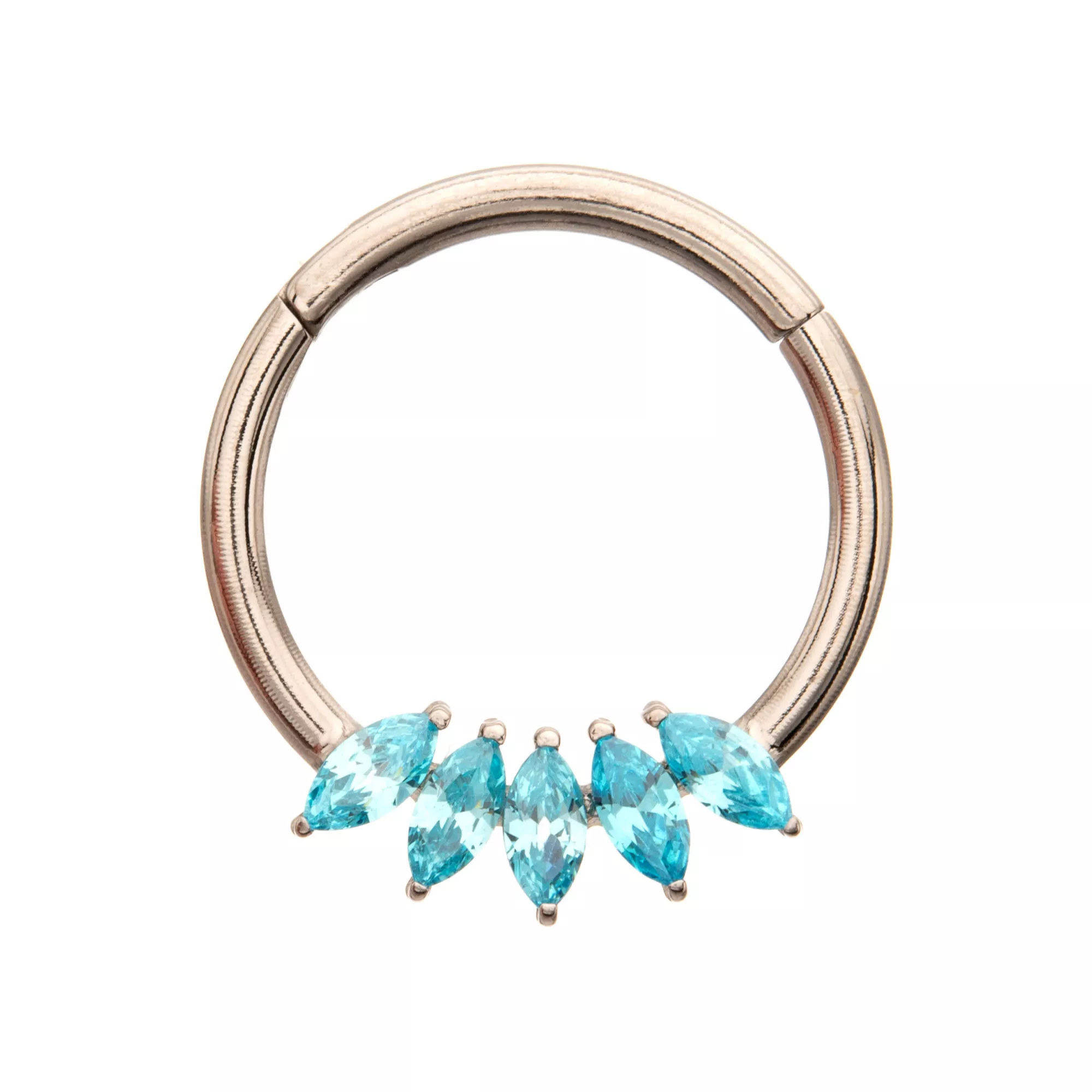 CZ Blue Gems Titanium Hinged Septum Ring - 16 Gauge at Spencer's
