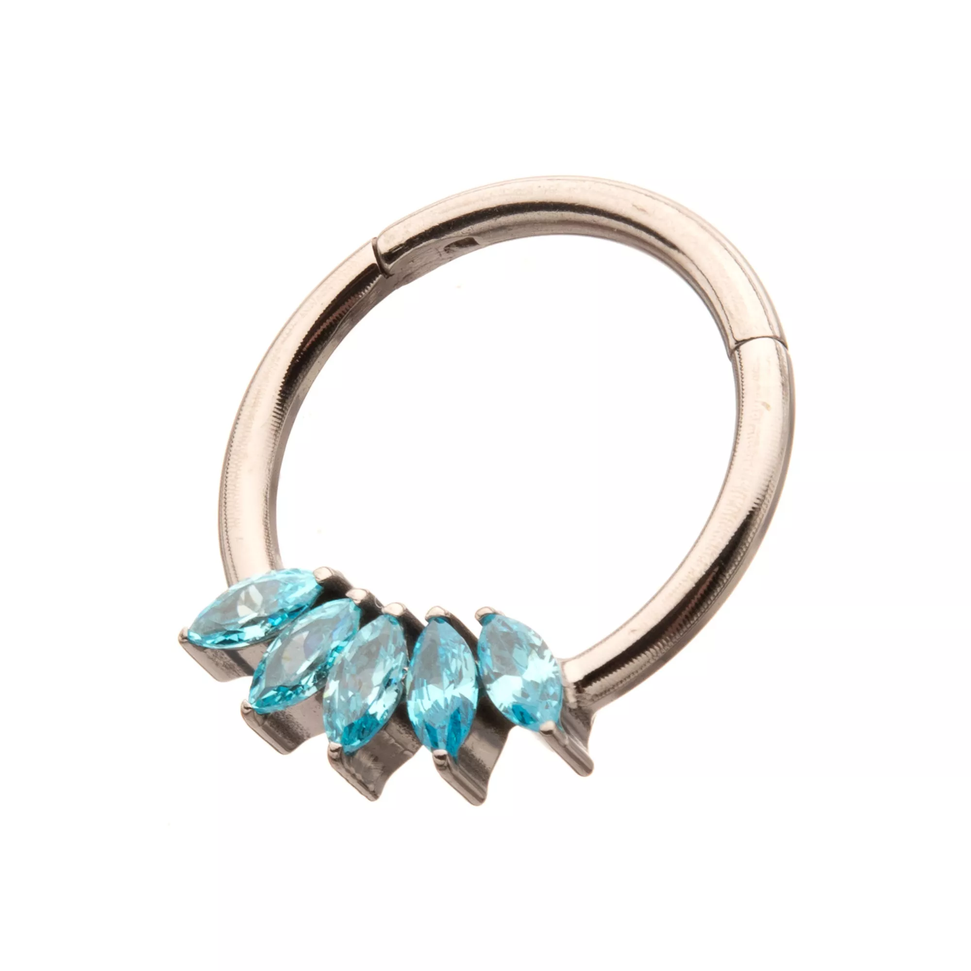 CZ Blue Gems Titanium Hinged Septum Ring - 16 Gauge at Spencer's