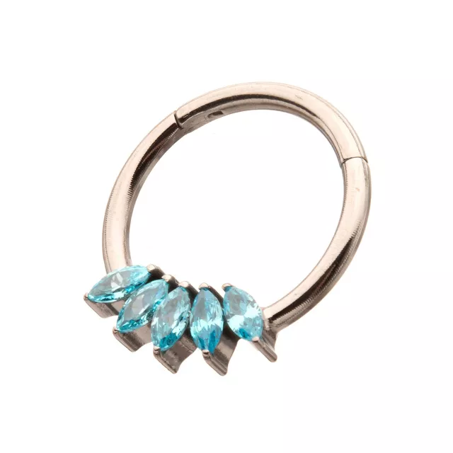 Titanium CZ Blue Gems Hinged Septum Ring - 16 Gauge at Spencer's