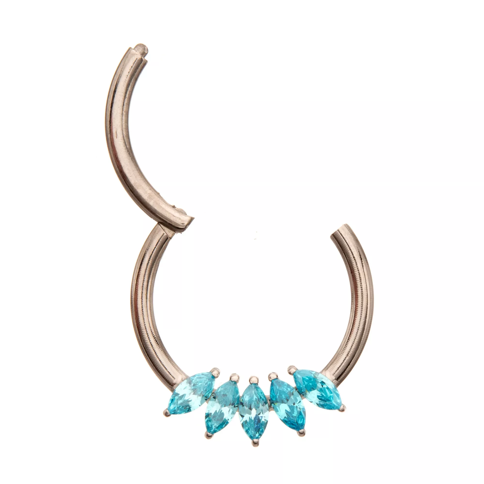 CZ Blue Gems Titanium Hinged Septum Ring - 16 Gauge at Spencer's