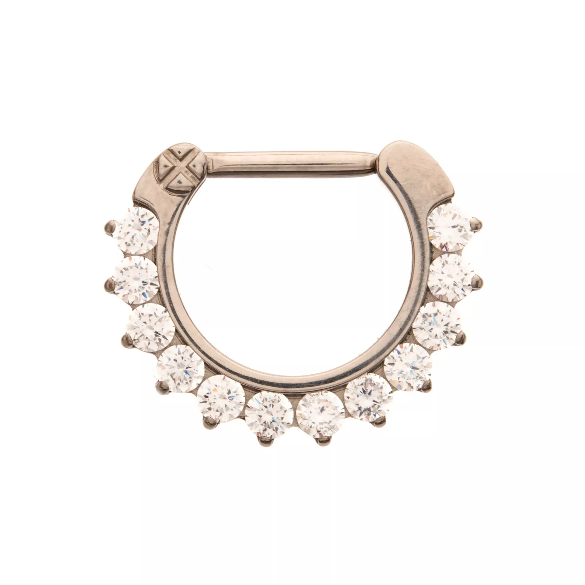 ASTM F-136 Titanium CZ Pronged Clicker Septum Ring - 16 Gauge at Spencer's