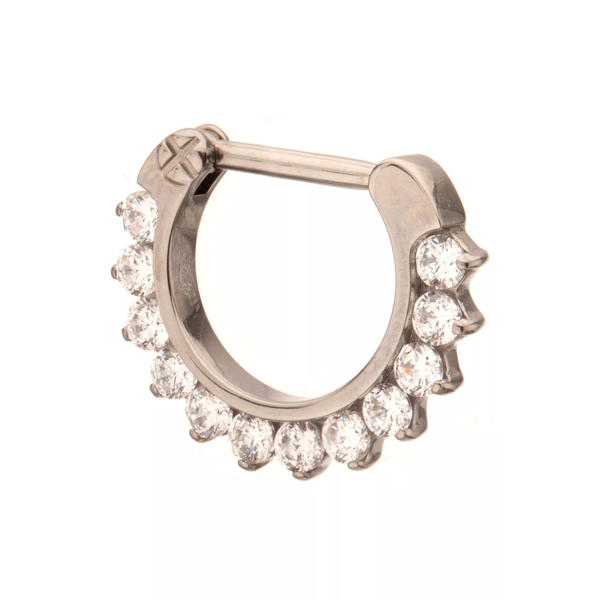 ASTM F-136 Titanium CZ Pronged Clicker Septum Ring - 16 Gauge at Spencer's