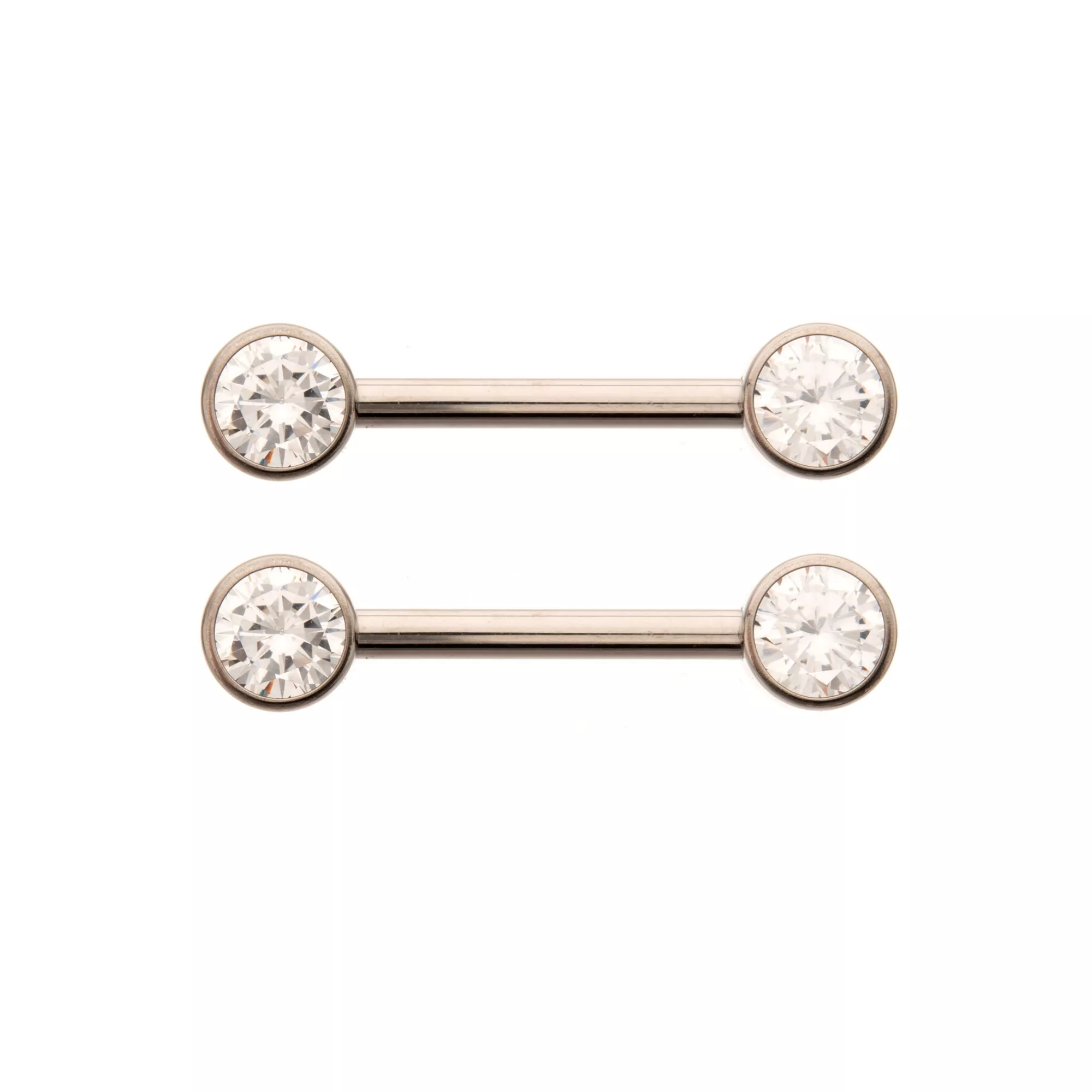 CZ Round Silver-Plated Titanium Nipple Barbells - 14 Gauge at Spencer's
