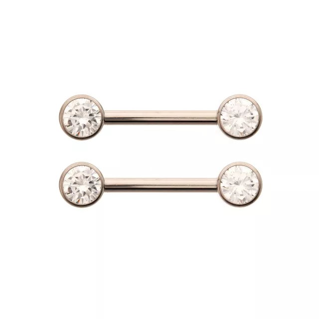 CZ ASTM F-136 Titanium Nipple Barbells - 14 Gauge