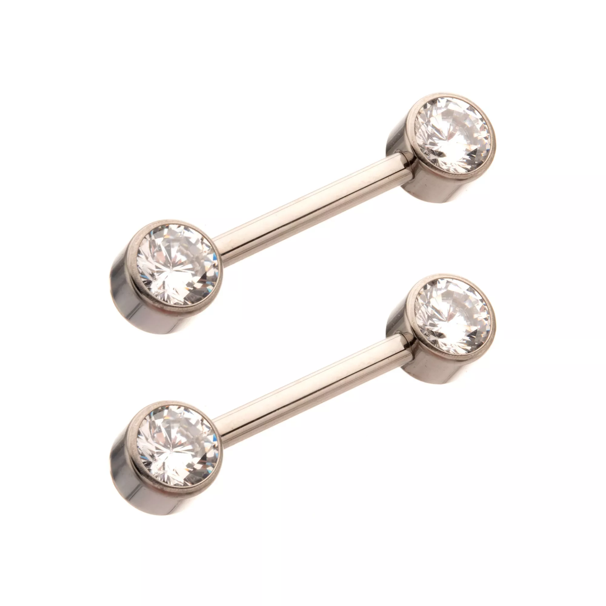 CZ Round Silver-Plated Titanium Nipple Barbells - 14 Gauge at Spencer's