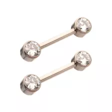 CZ Round Silver-Plated Titanium Nipple Barbells - 14 Gauge at Spencer's