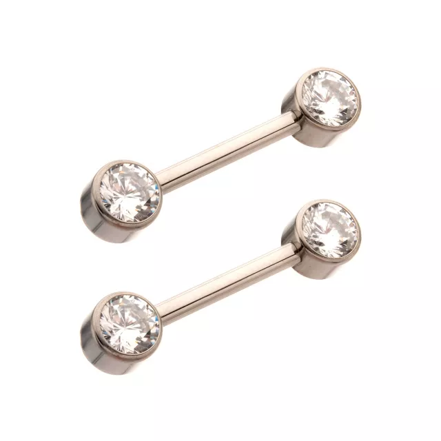 CZ Round Silver-Plated Titanium Nipple Barbells - 14 Gauge at Spencer's