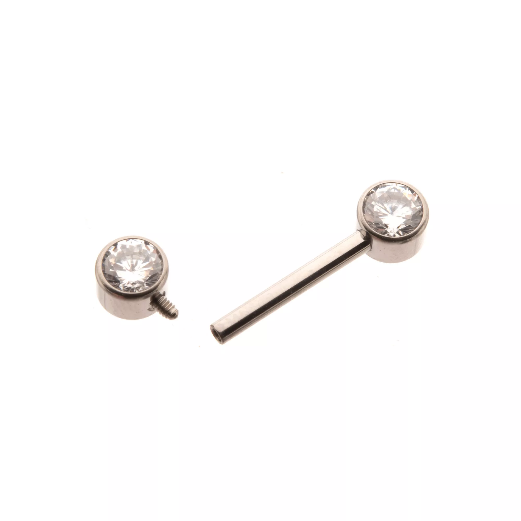CZ Round Silver-Plated Titanium Nipple Barbells - 14 Gauge at Spencer's