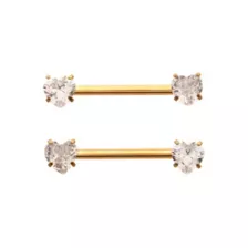 CZ Heart Gold-Tone ASTM F-136 Titanium Nipple Barbells - 14 Gauge at Spencer's