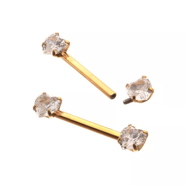 CZ Heart Gold-Tone ASTM F-136 Titanium Nipple Barbells - 14 Gauge at Spencer's