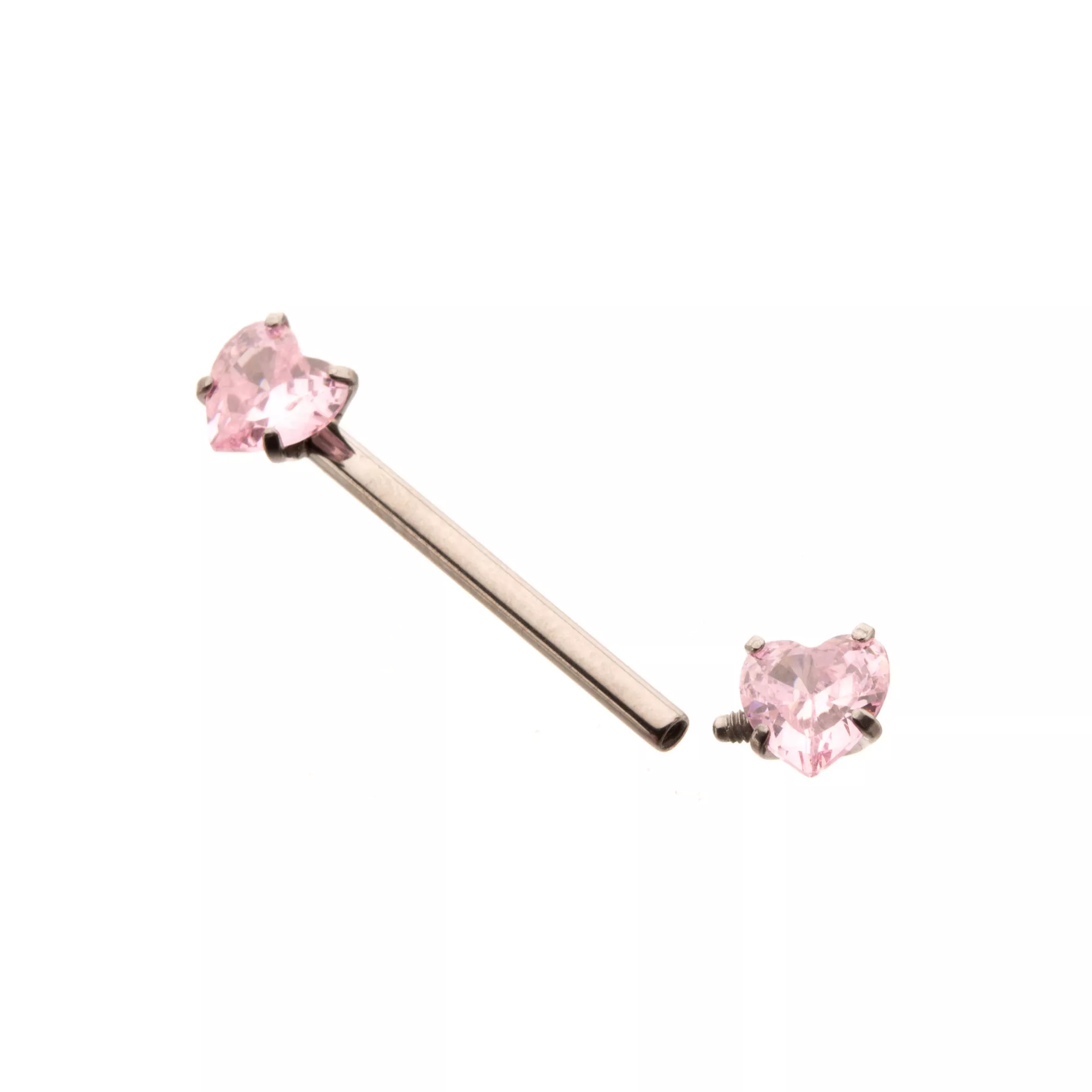Pink CZ Heart ASTM F-136 Titanium Nipple Barbells - 14 Gauge at Spencer's