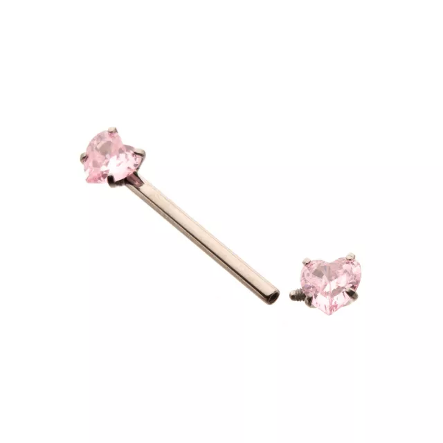Pink CZ Heart ASTM F-136 Titanium Nipple Barbells - 14 Gauge at Spencer's