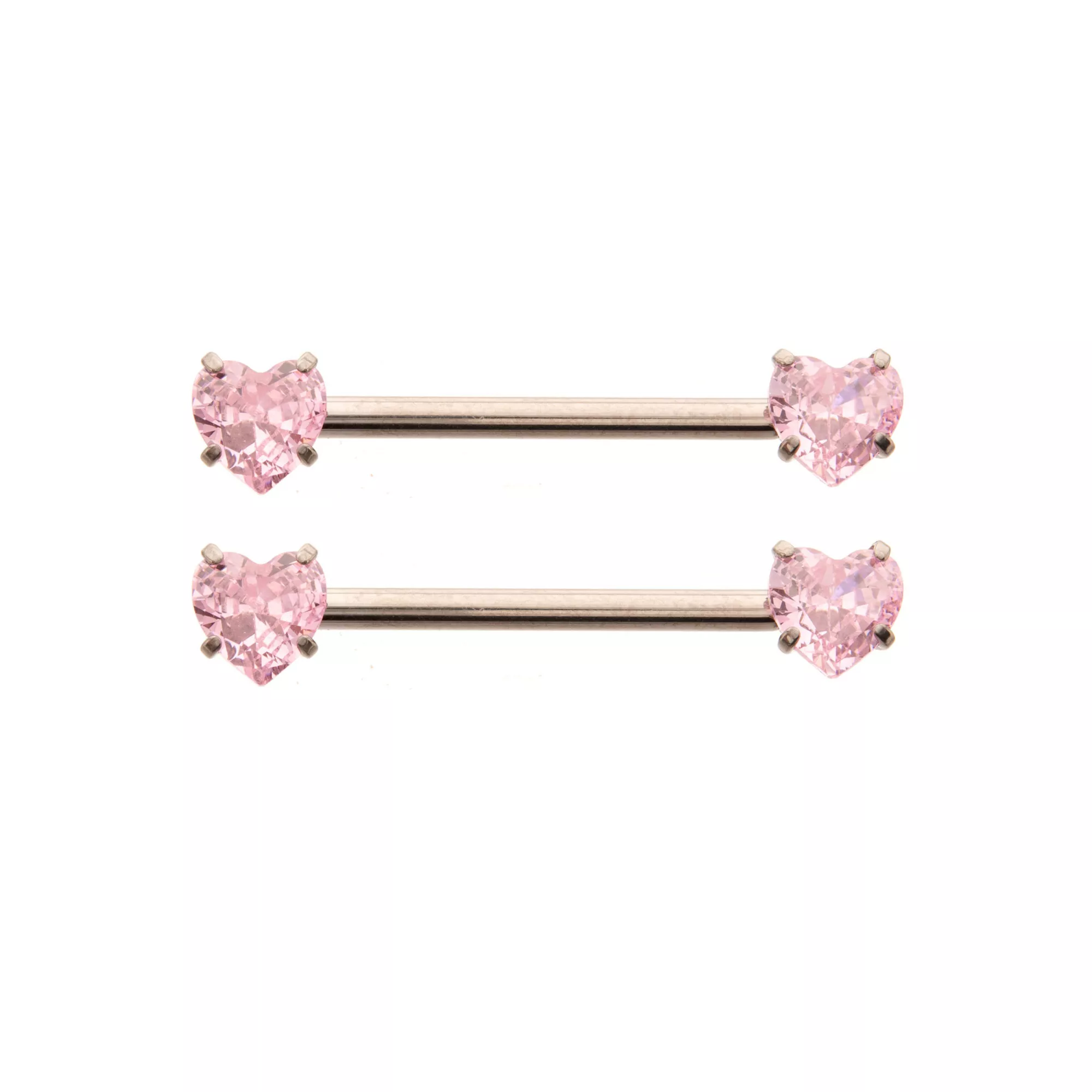 Pink CZ Heart ASTM F-136 Titanium Nipple Barbells - 14 Gauge at Spencer's