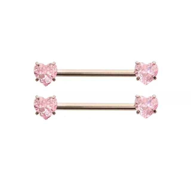 Pink CZ Heart ASTM F-136 Titanium Nipple Barbells - 14 Gauge at Spencer's
