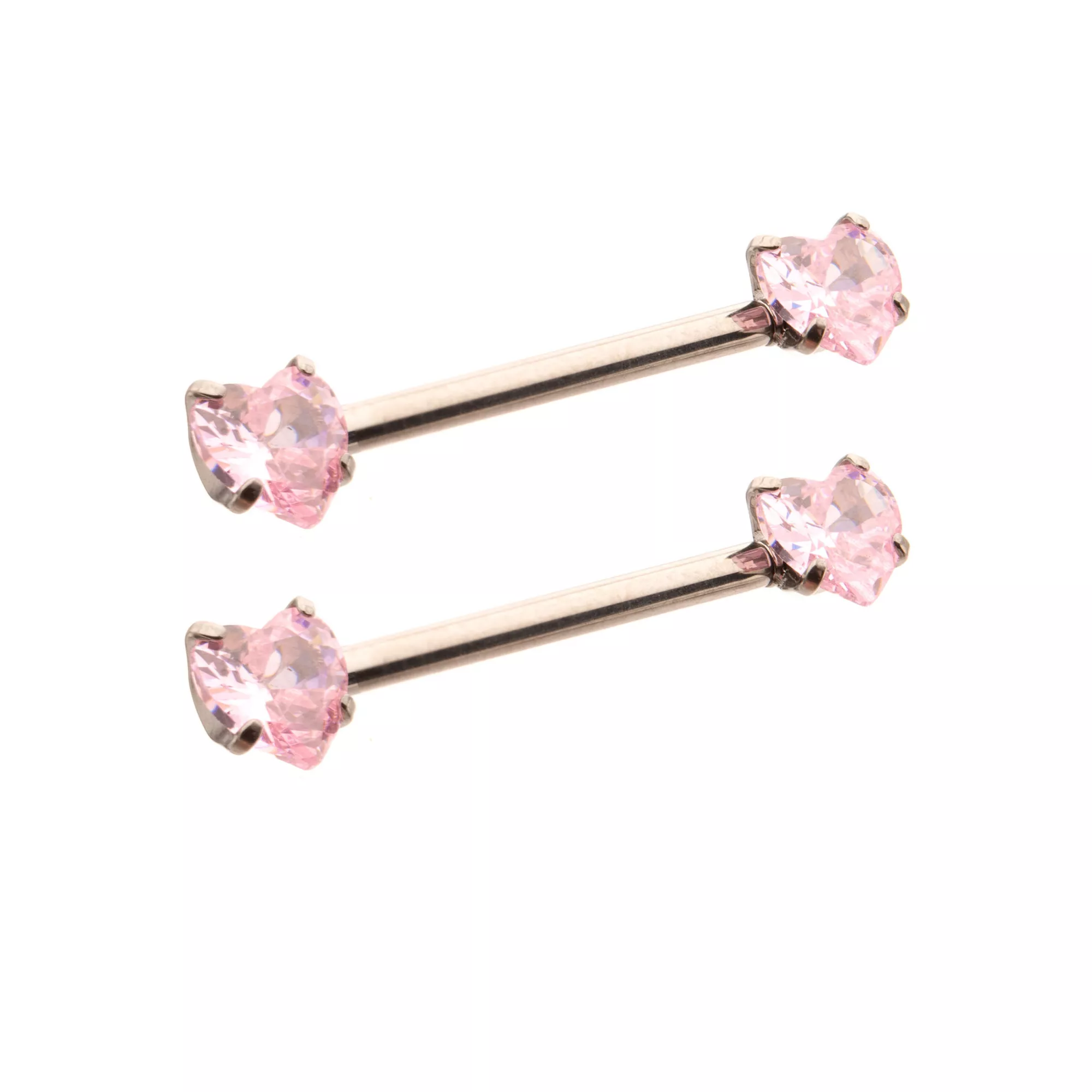 Pink CZ Heart ASTM F-136 Titanium Nipple Barbells - 14 Gauge at Spencer's