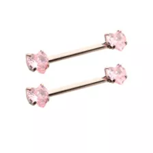 Pink CZ Heart ASTM F-136 Titanium Nipple Barbells - 14 Gauge at Spencer's