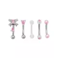 Multi-Pack Pink CZ Bow and Heart Curved Barbells 5 Pack - 16 Gauge at Spencer's