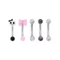 Multi-Pack CZ Skull and Bow Curved Barbells 5 Pack - 16 Gauge at Spencer's