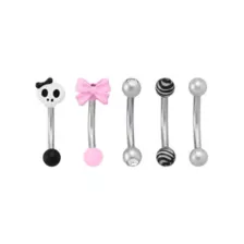 Multi-Pack CZ Skull and Bow Curved Barbells 5 Pack - 16 Gauge at Spencer's