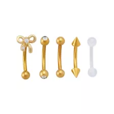 Multi-Pack CZ Bow Goldtone Curved Barbells and Retainer 5 Pack - 16 Gauge at Spencer's