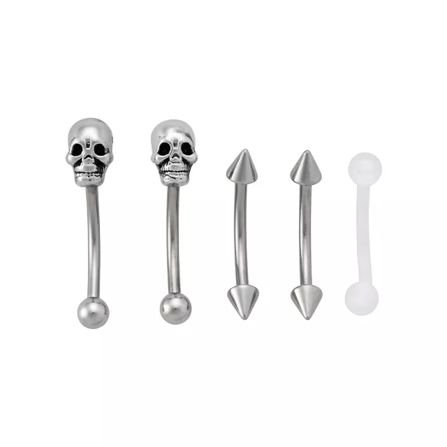 Multi-Pack Skull Titanium Curved Barbells and Retainer 5 Pack - 16 Gauge at Spencer's