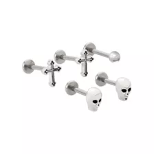 Multi-Pack Titanium Skull Flatback Labret Lip Rings 5 Pack - 16 Gauge at Spencer's