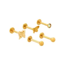 Multi-Pack Goldtone Flatback Butterfly Labret Lip Rings 5 Pack - 16 Gauge at Spencer's