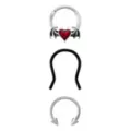 Multi-Pack Titanium CZ Winged Heart Hinged and Horseshoe Septum Rings 3 Pack - 16 Gauge at Spencer's