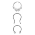 Multi-Pack Titanium CZ Bow Hinged and Horseshoe Septum Rings 3 Pack - 16 Gauge at Spencer's
