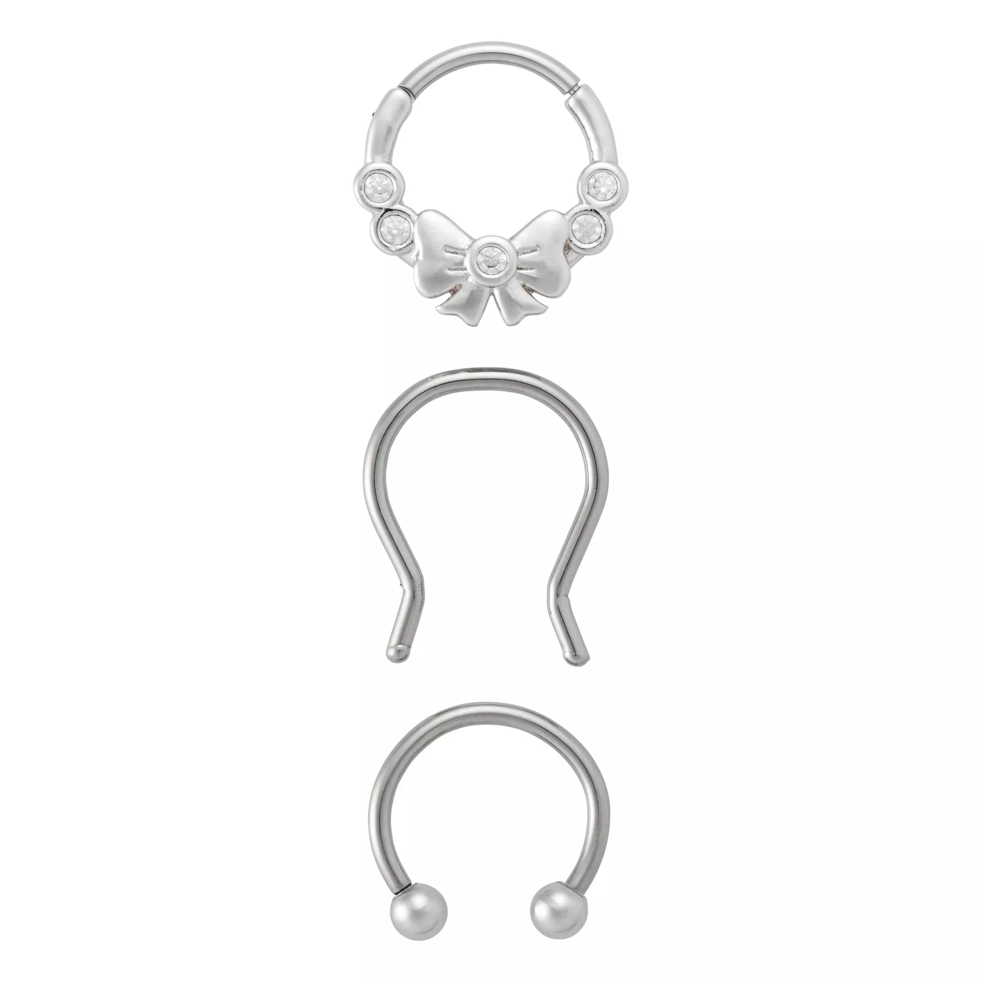Multi-Pack Titanium CZ Bow Hinged and Horseshoe Septum Rings 3 Pack - 16 Gauge at Spencer's