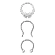 Multi-Pack Titanium CZ Bow Hinged and Horseshoe Septum Rings 3 Pack - 16 Gauge at Spencer's