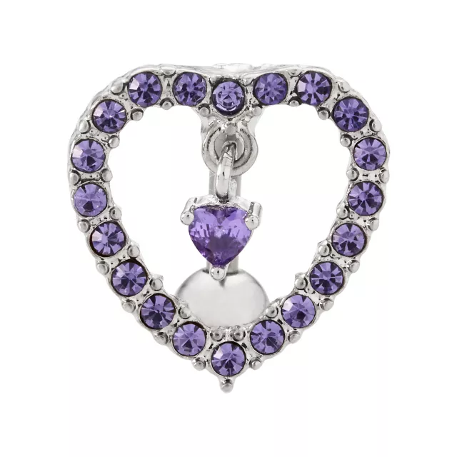 Purple Titanium CZ Heart Belly Ring - 14 Gauge