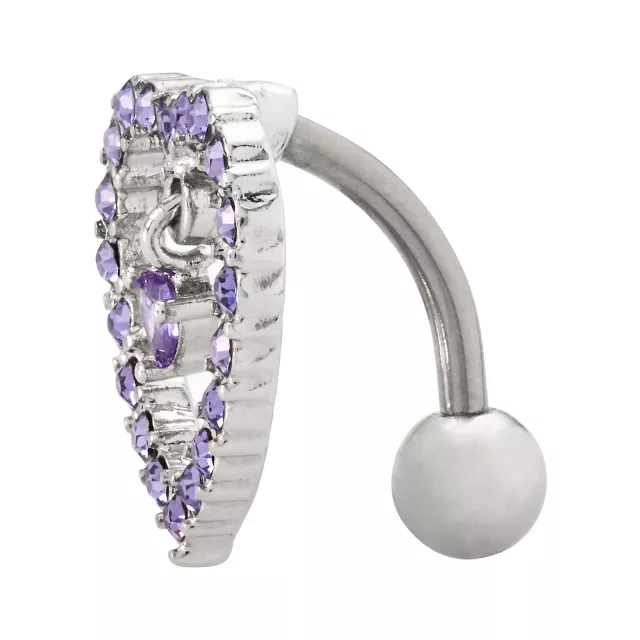 Purple Titanium CZ Heart Belly Ring - 14 Gauge