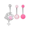 Multi-Pack Pink CZ Moon Belly Rings 3 Pack - 14 Gauge at Spencer's