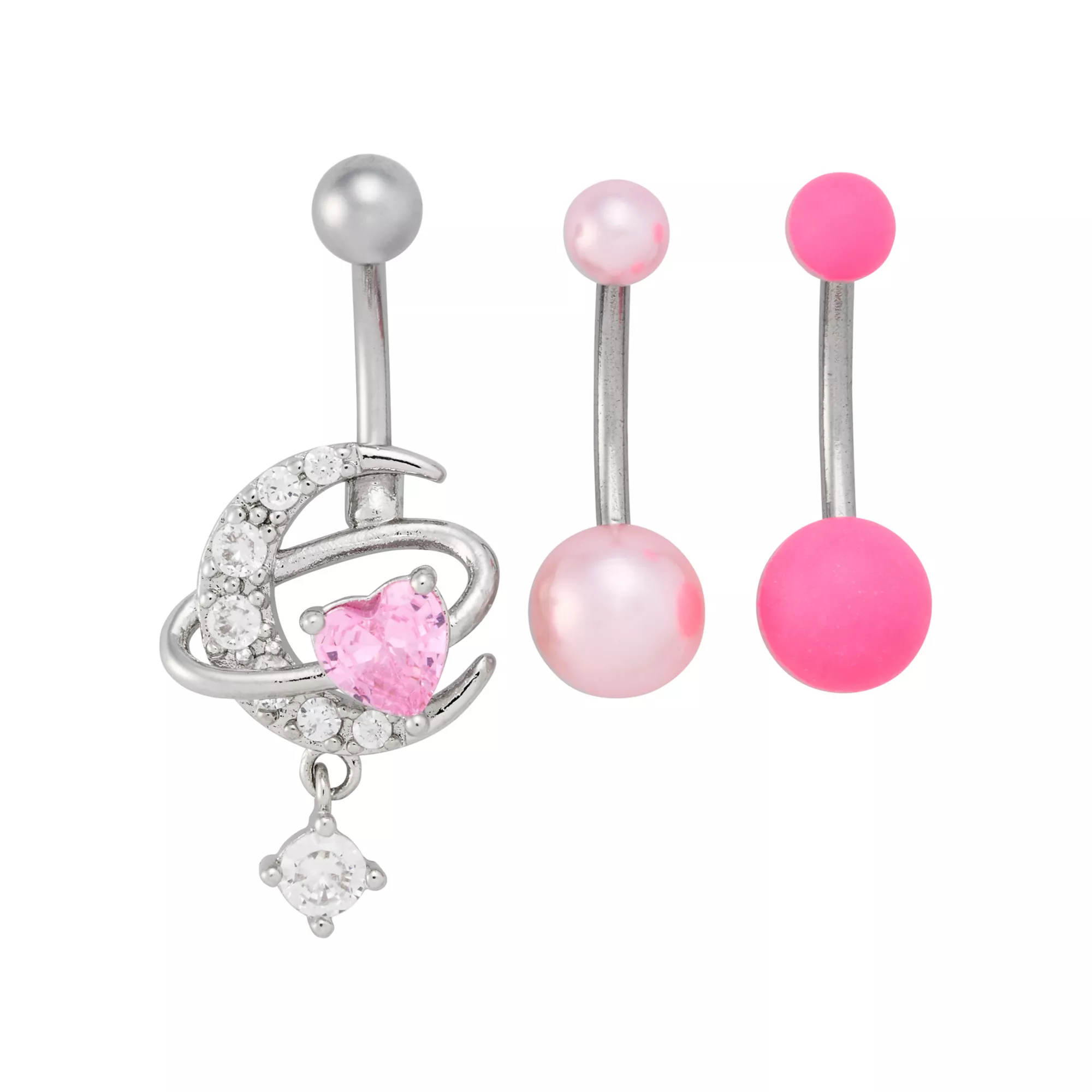 Multi-Pack Pink CZ Moon Belly Rings 3 Pack - 14 Gauge at Spencer's