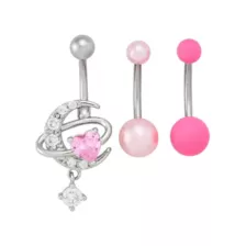 Multi-Pack Pink CZ Moon Belly Rings 3 Pack - 14 Gauge at Spencer's