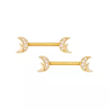 Gold Titanium CZ Crescent Moon Nipple Barbells - 14 Gauge at Spencer's