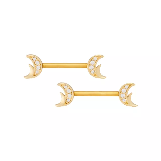 Gold Titanium CZ Crescent Moon Nipple Barbells - 14 Gauge at Spencer's