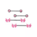 Multi-Pack Pink Bow Titanium Nipple Barbells 2 Pair - 14 Gauge at Spencer's