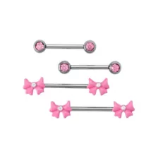 Multi-Pack Pink Bow Titanium Nipple Barbells 2 Pair - 14 Gauge at Spencer's