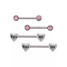 Multi-Pack Titanium Fuck Me Heart Nipple Barbells 2 Pair - 14 Gauge at Spencer's