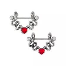 Titanium Serpentine Heart Nipple Half Shields - 14 Gauge at Spencer's