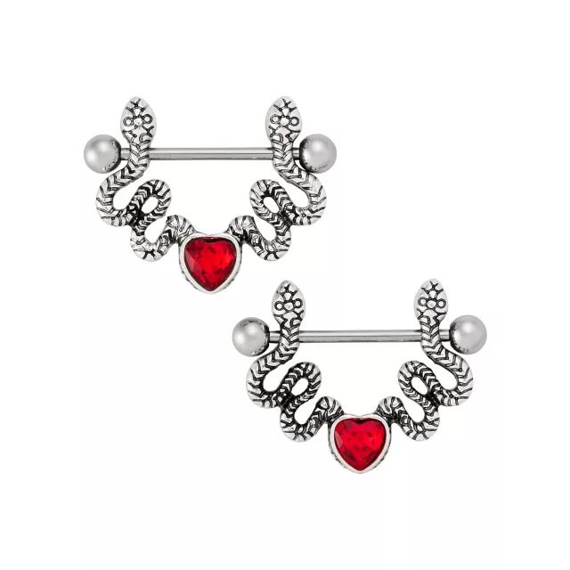 Titanium Serpentine Heart Nipple Half Shields - 14 Gauge at Spencer's