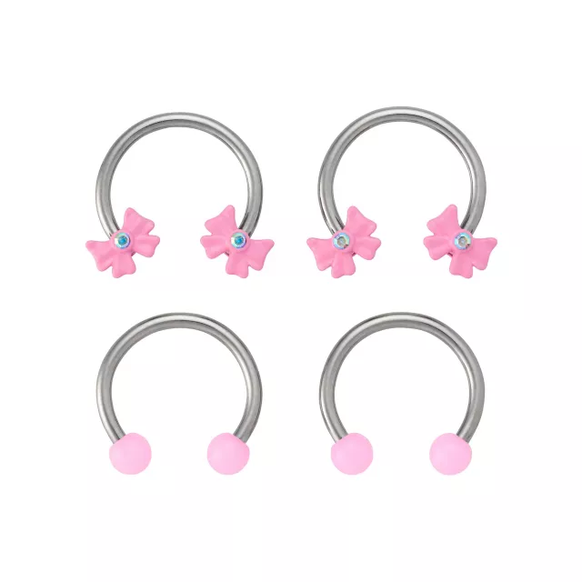 Multi-Pack Coquette Pink Bows Horseshoe Rings 4 Pack - 16 Gauge at Spencer's