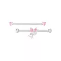 Multi-Pack CZ Coquette Pink Bows Industrial Barbells 2 Pack - 14 Gauge at Spencer's