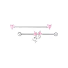 Multi-Pack CZ Coquette Pink Bows Industrial Barbells 2 Pack - 14 Gauge at Spencer's