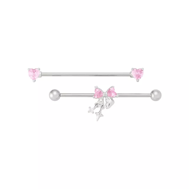 Multi-Pack CZ Coquette Pink Bows Industrial Barbells 2 Pack - 14 Gauge