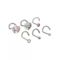 Multi-Pack CZ Pink Titanium Spider Web Screw Nose Rings 6 Pack - 20 Gauge at Spencer's