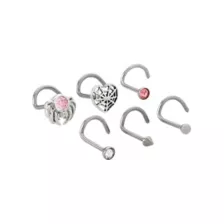 Multi-Pack CZ Pink Titanium Spider Web Screw Nose Rings 6 Pack - 20 Gauge at Spencer's