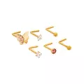 Multi-Pack CZ Pink Goldtone Titanium Butterfly L-Bend Nose Rings 6 Pack - 20 Gauge at Spencer's
